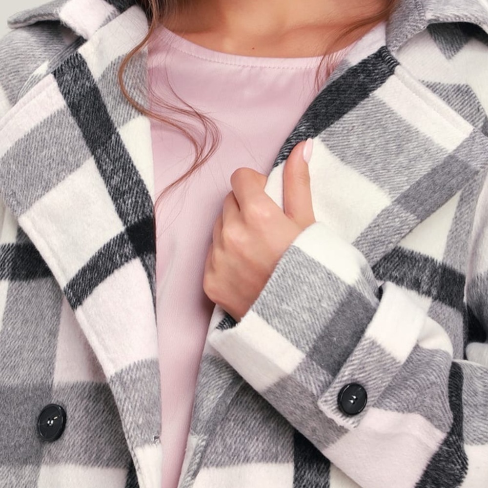 Lulus Fond of You Black & White Plaid Coat โ Size M - Picture 4 of 11